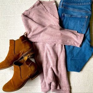 Raw Edge Long Sleeve Waffle Knit Top